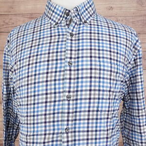 JOS A BANK STRETCH TAILORED FIT BLUE CHECK FLANNEL BUTTON DOWN SHIRT MENS 2XL
